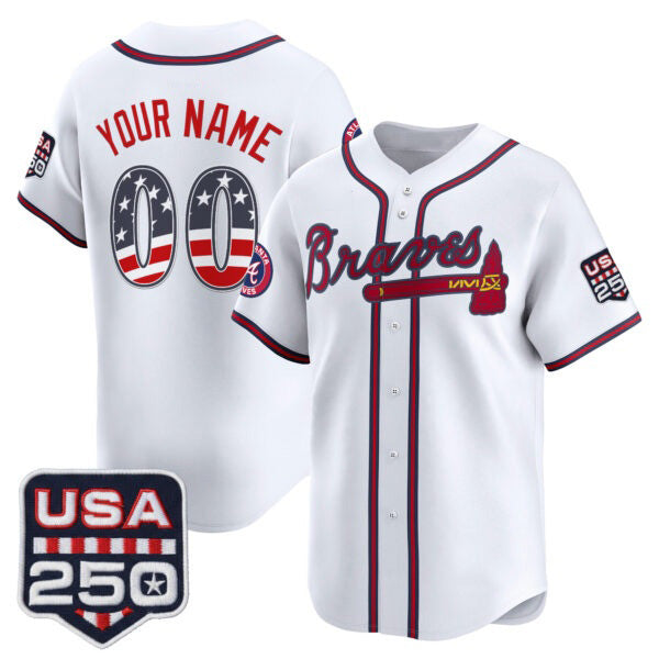 Custom Atlanta Braves White USA 250 Fourth of July Vapor Premier Limited Jersey ¨C All Stitched Baseball Jersey - Main View