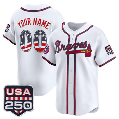 Custom Atlanta Braves White USA 250 Fourth of July Vapor Premier Limited Jersey ¨C All Stitched Baseball Jersey - Main View