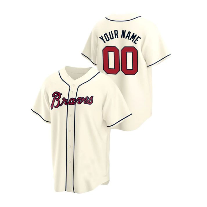 Custom Atlanta Braves #00 Cream  Men Youth Women Team Name Number Birthday gift Stitched Baseball Jerseys - Main View