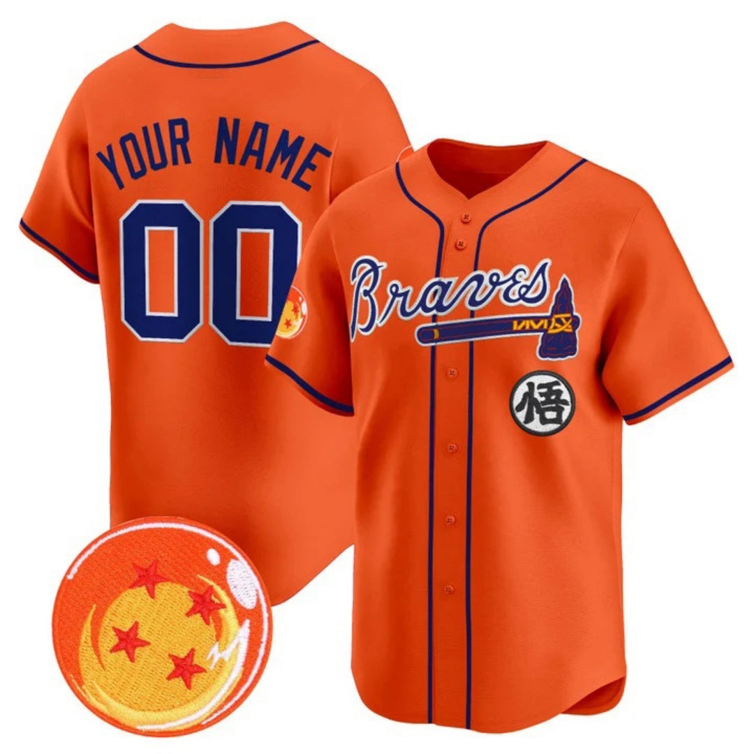 Custom Atlanta Braves x Dragon Ball Orange Vapor Premier Limited Jersey - All Stitched Baseball Jersey - Main View