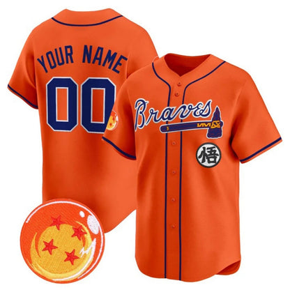 Custom Atlanta Braves x Dragon Ball Orange Vapor Premier Limited Jersey - All Stitched Baseball Jersey - Main View