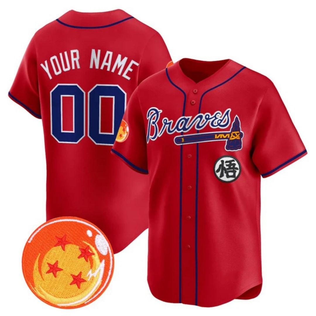 Custom Atlanta Braves x Dragon Ball Red Vapor Premier Limited Jersey - All Stitched Baseball Jersey - Main View
