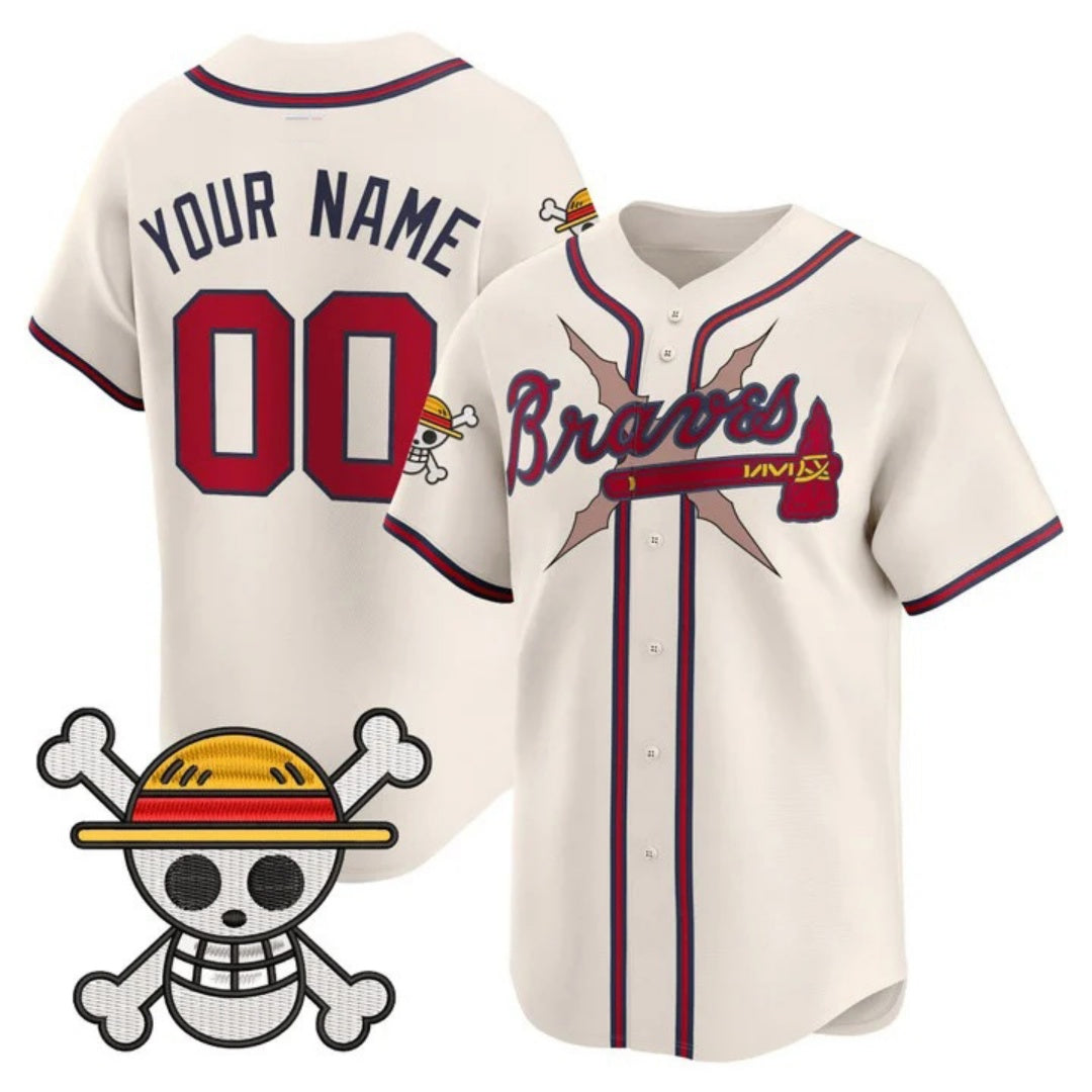 Custom Atlanta Braves x One Piece Cream Vapor Premier Limited Jersey - Stitched Baseball Jersey - Main View
