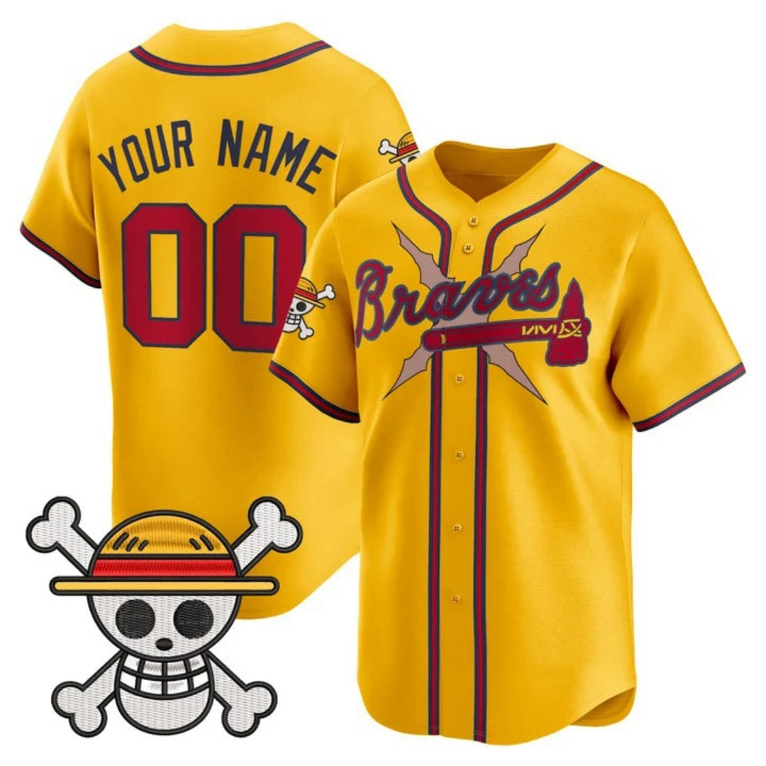 Custom Atlanta Braves x One Piece Gold Vapor Premier Limited Jersey - Stitched Baseball Jersey - Main View