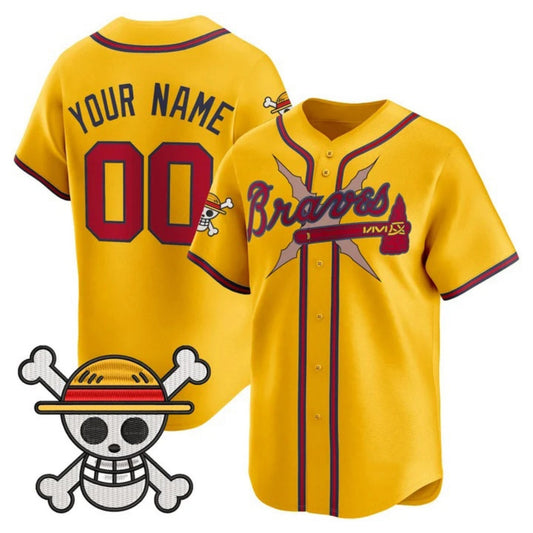 Custom Atlanta Braves x One Piece Gold Vapor Premier Limited Jersey - Stitched Baseball Jersey - Main View