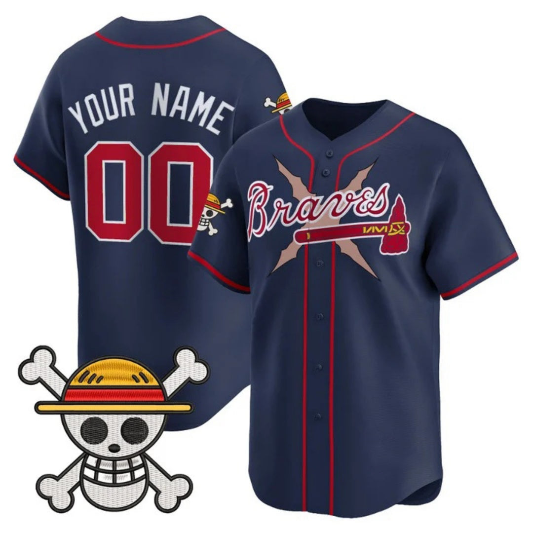 Custom Atlanta Braves x One Piece Navy Vapor Premier Limited Jersey - Stitched Baseball Jersey - Main View