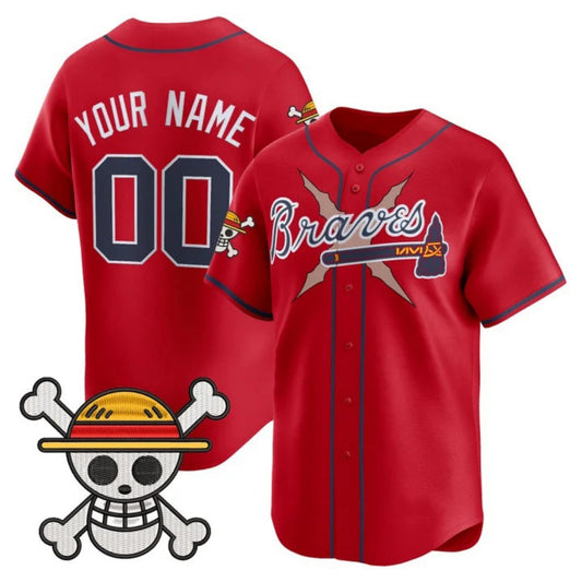 Custom Atlanta Braves x One Piece Red Vapor Premier Limited Jersey - Stitched Baseball Jersey - Main View
