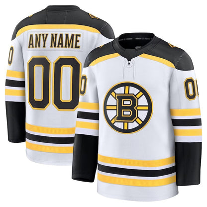 Custom B.Bruins Fanatics Away Premium Jersey - White Stitched American Hockey Jerseys - Main View