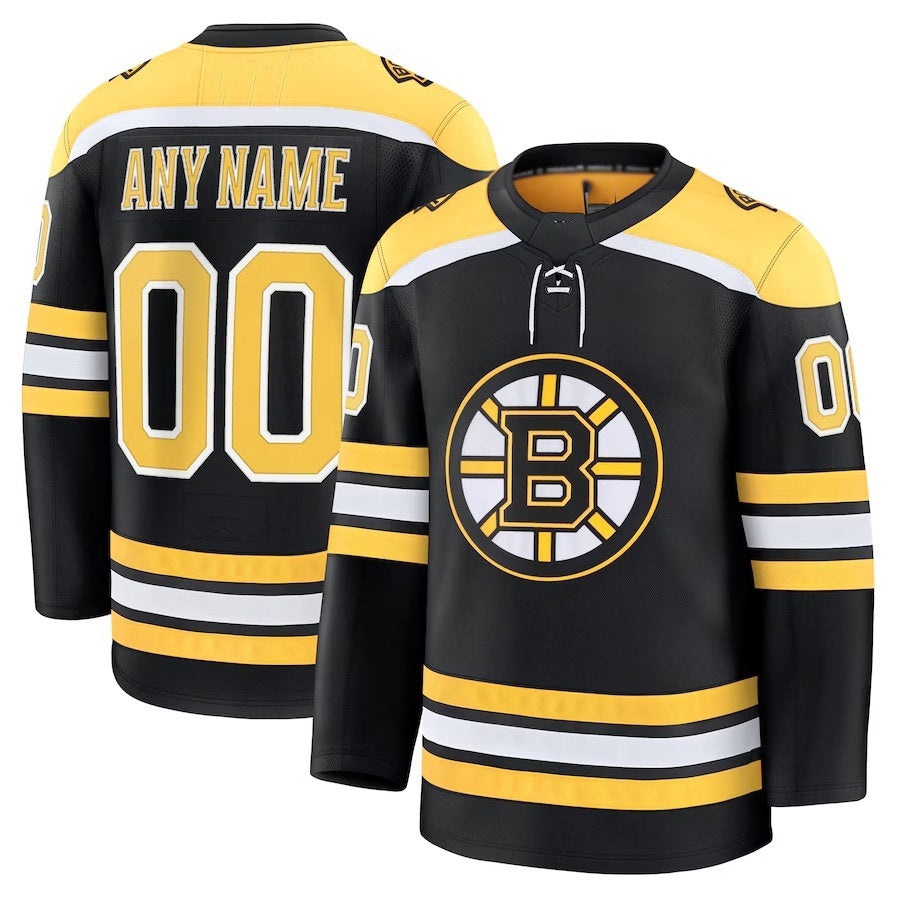 Custom B.Bruins Fanatics Home Premium Jersey - Black Stitched American Hockey Jerseys - Main View