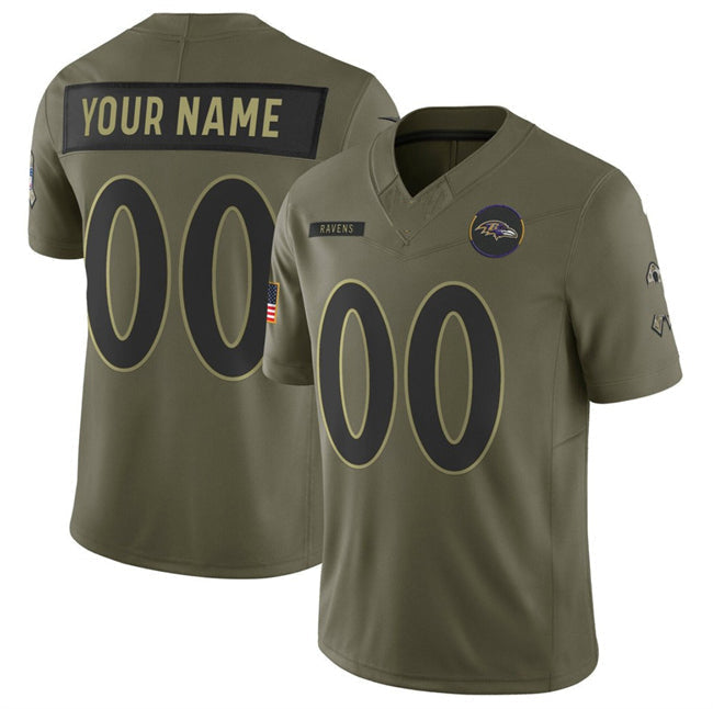 Custom B.Ravens Active Player Olive 2025 F.U.S.E. Salute to Service Limited Football Jersey - Main View
