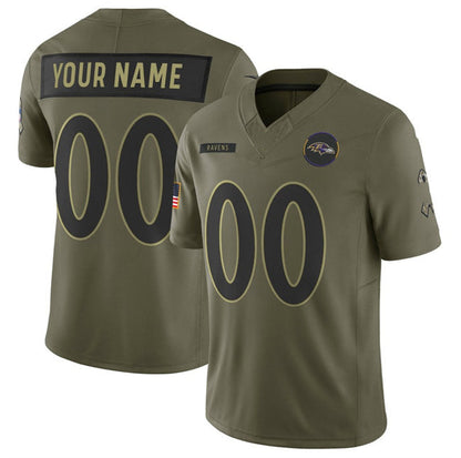 Custom B.Ravens Active Player Olive 2025 F.U.S.E. Salute to Service Limited Football Jersey - Main View