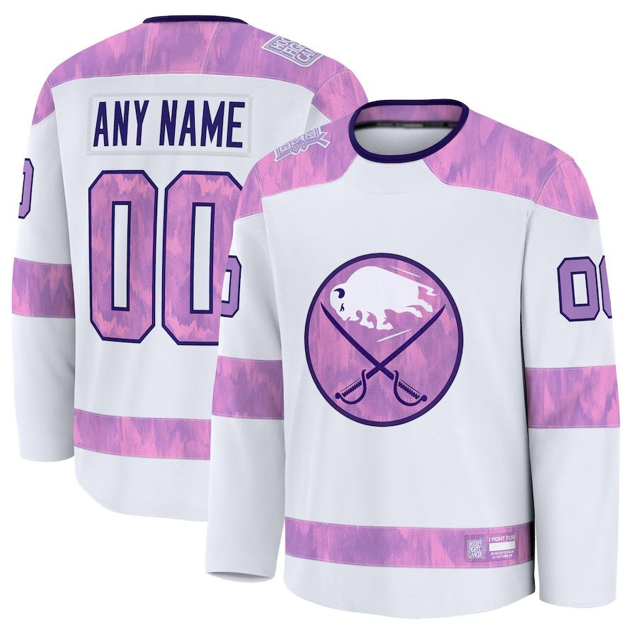 Custom B.Sabres Fanatics 2024 Hockey Fights Cancer Practice Jersey - White Stitched American Hockey Jerseys - Main View