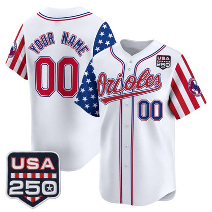Custom Baltimore Orioles America 250 Edition Vapor Premier Limited White Stitched Baseball Jersey - Main View