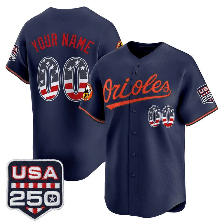 Custom Baltimore Orioles Navy USA 250 Fourth of July Vapor Premier Limited Jersey - All Stitched Baseball Jersey - Main View