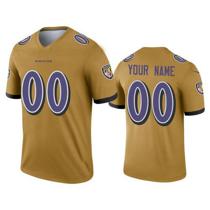 Custom B.Ravens Gold Inverted Legend Jersey American Jerseys Stitched American Football Jerseys - Main View