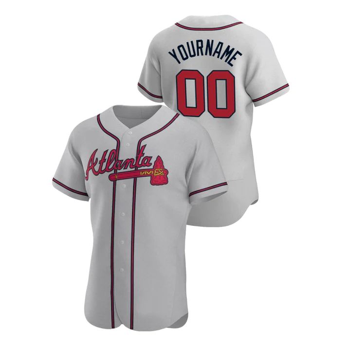 Custom Atlanta Braves Gray Jersey Stitched  Baseball Jerseys - Main View