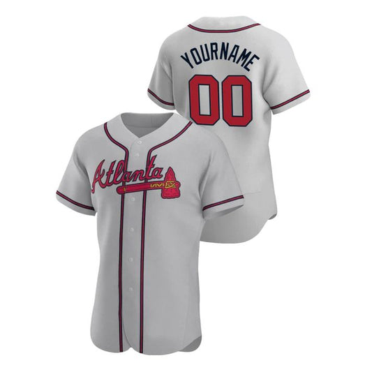 Custom Atlanta Braves Gray Jersey Stitched  Baseball Jerseys - Main View