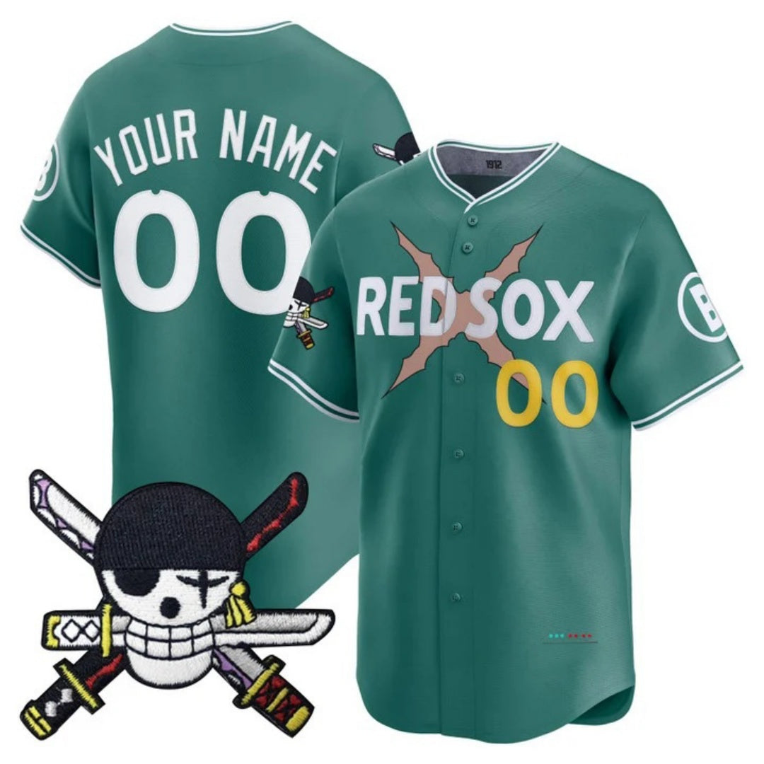 Custom Boston Red Sox x One Piece Green Zoro Patch Vapor Premier Limited Jersey - Stitched Baseball Jersey - Main View