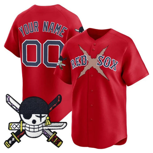 Custom Boston Red Sox x One Piece Red Zoro Patch Vapor Premier Limited Jersey - Stitched Baseball Jersey - Main View