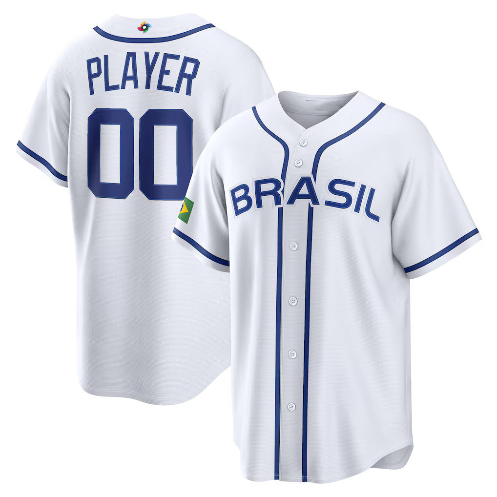 Custom Brazil Baseball 2026 World Baseball Classic Home Pick-A-Player Jersey - White Baseball Jersey Tailgate Goods - Main View