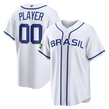 Custom Brazil Baseball 2026 World Baseball Classic Home Pick-A-Player Jersey - White Baseball Jersey Tailgate Goods - Main View