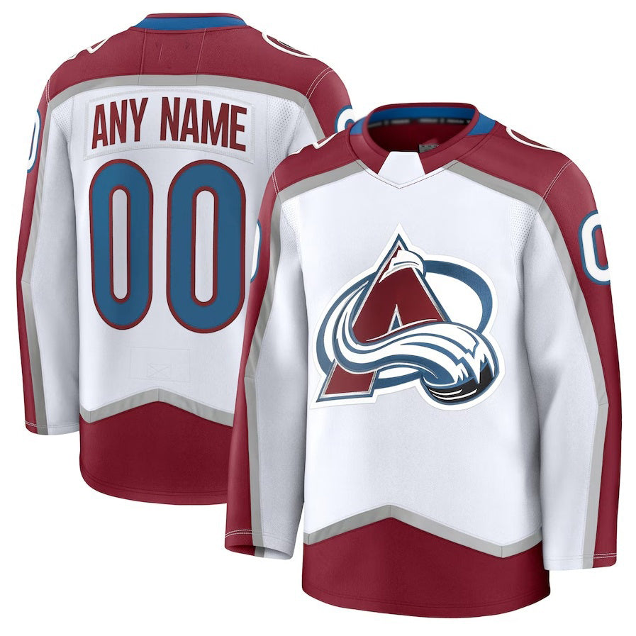 Custom C.Avalanche Fanatics Away Premium Jersey - White Stitched American Hockey Jerseys - Main View