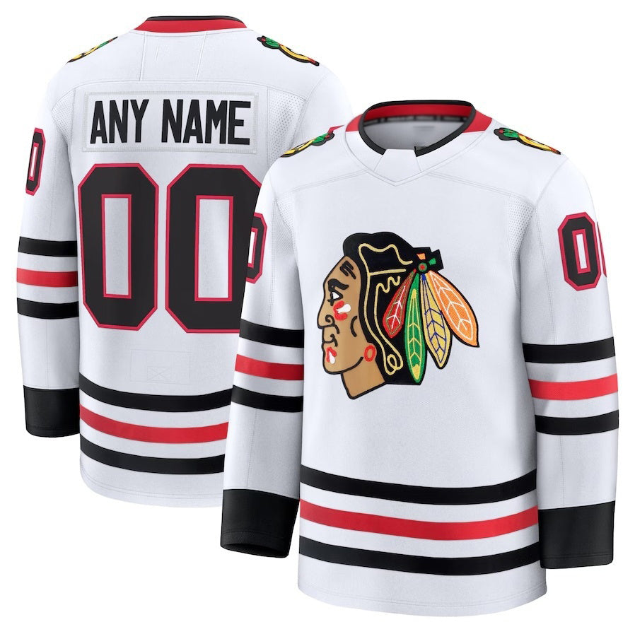 Custom C.Blackhawks Fanatics Away Premium Jersey - White Stitched American Hockey Jerseys - Main View