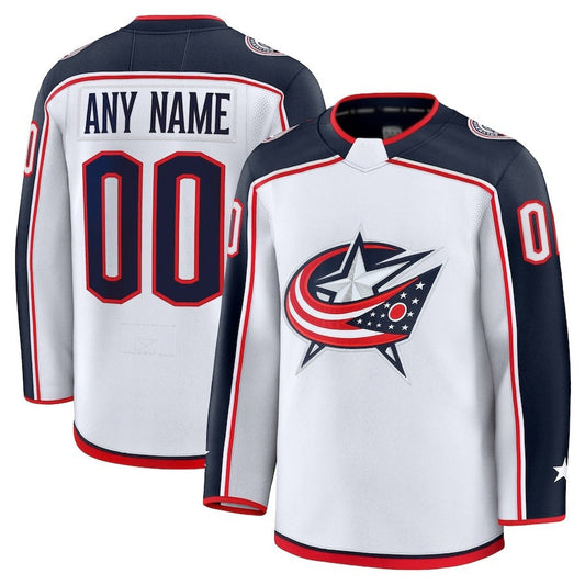 Custom C.Blue Jackets Fanatics Away Premium Jersey - White Stitched American Hockey Jerseys - Main View