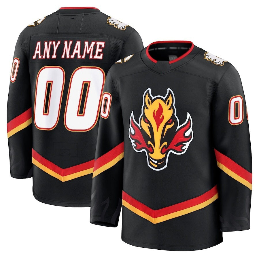 Custom C.Flames Fanatics Alternate Premium Jersey - Black Stitched American Hockey Jerseys - Main View