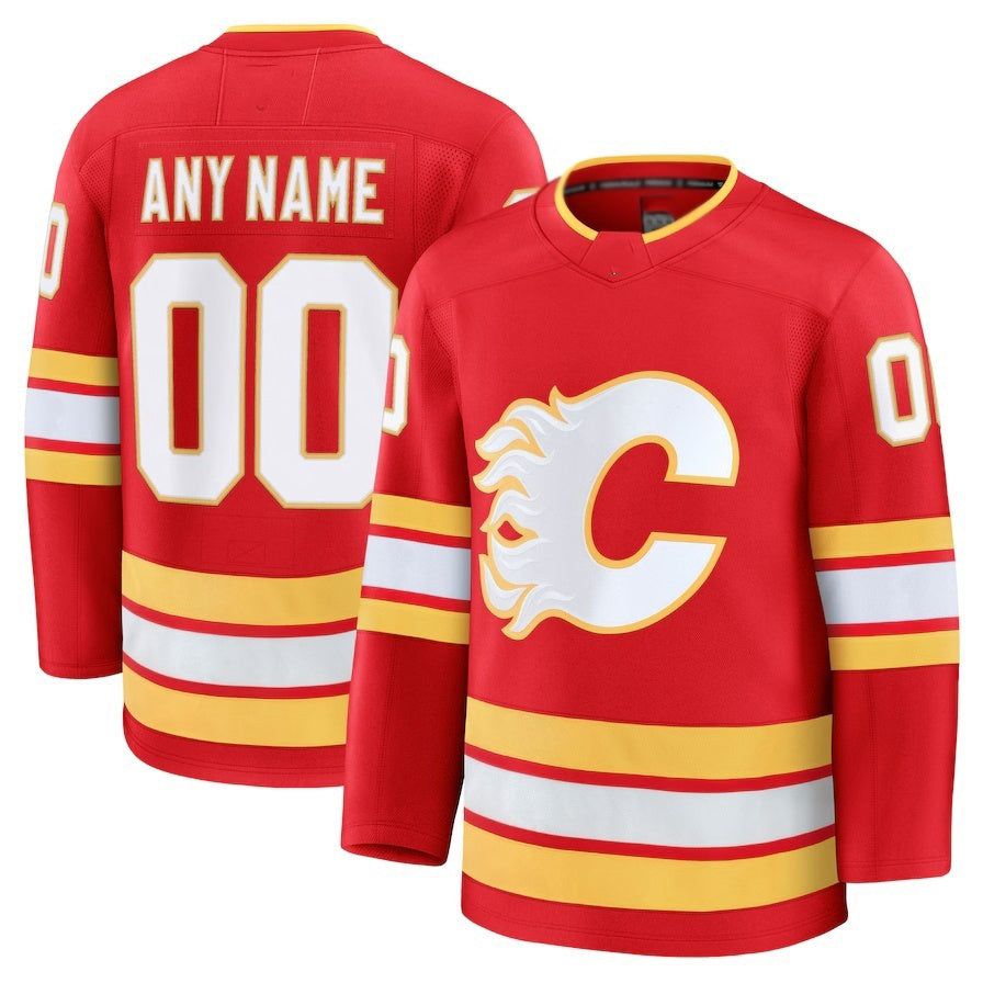 Custom C.Flames Fanatics Home Premium Jersey - Red Stitched American Hockey Jerseys - Main View