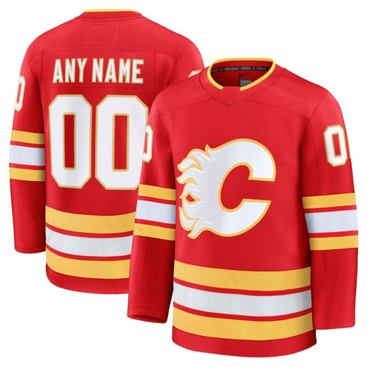 Custom C.Flames Fanatics Home Premium Jersey - Red Stitched American Hockey Jerseys - Main View
