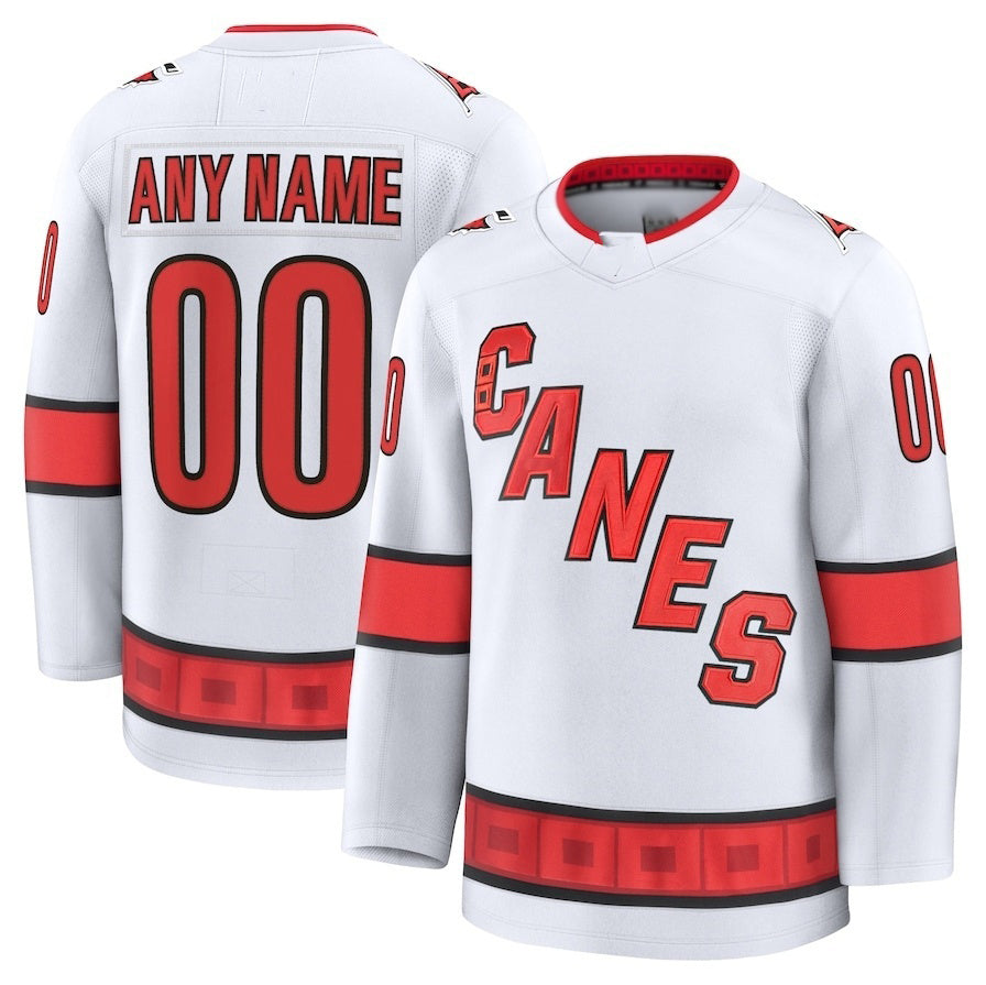 Custom C.Hurricanes Fanatics Away Premium Jersey - White Stitched American Hockey Jerseys - Main View