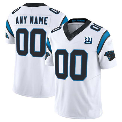 Custom C.Panthers Active Player White 2024 30th Anniversary Patch F.U.S.E. Vapor Limited Stitched Football Jersey - Main View
