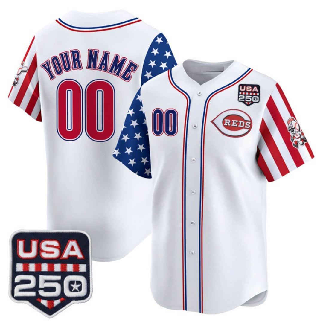 Custom Cincinnati Reds America 250 Edition Vapor Premier Limited White Stitched Baseball Jersey - Main View