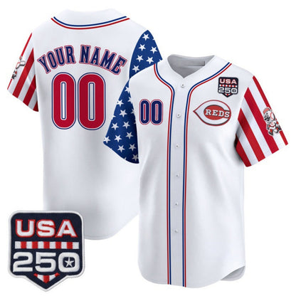Custom Cincinnati Reds America 250 Edition Vapor Premier Limited White Stitched Baseball Jersey - Main View