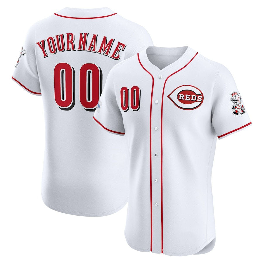 Custom Cincinnati Reds Home Elite Sponsor Patch Jersey – White Stitched Baseball Jerseys - Main View