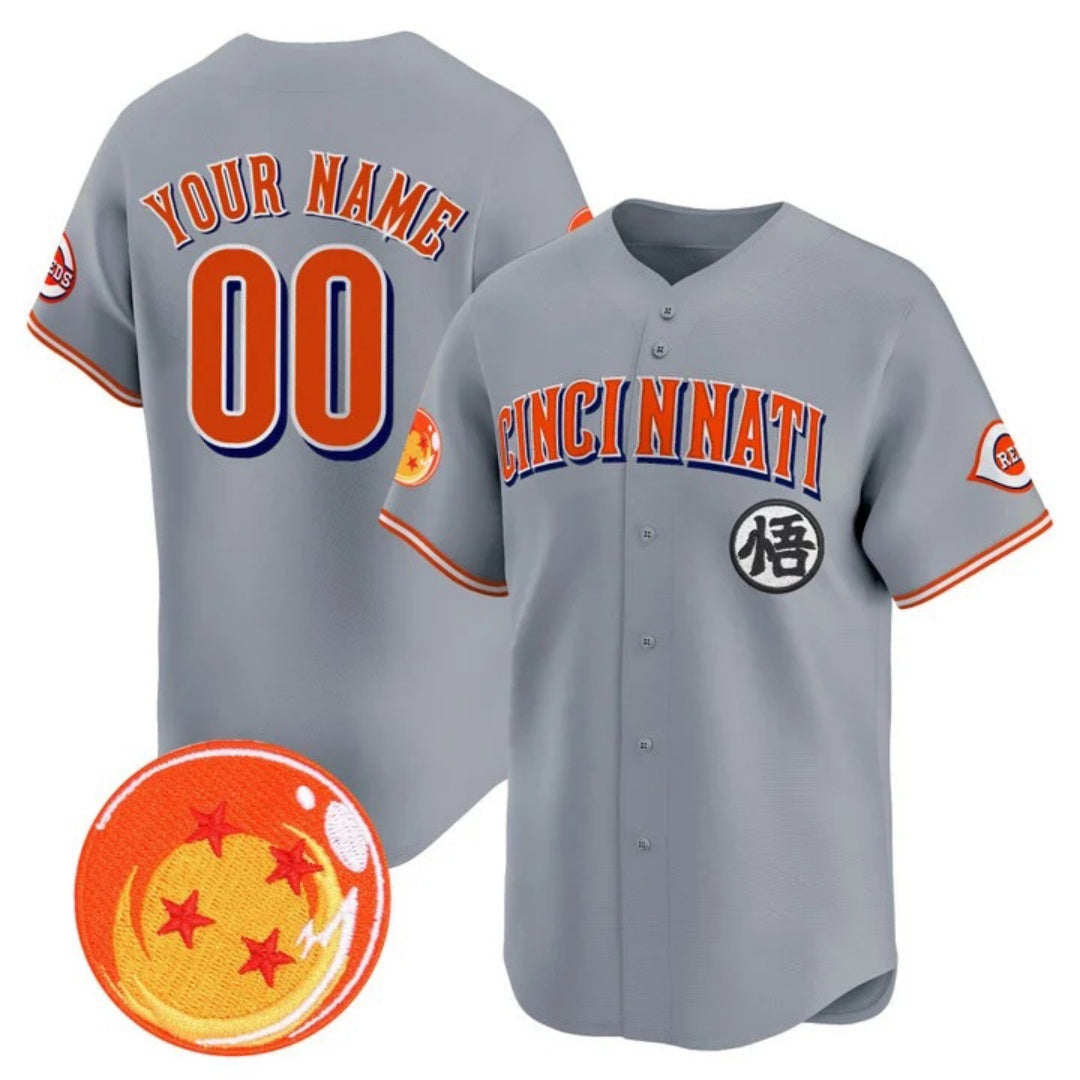Custom Cincinnati Reds x Dragon Ball Gray Vapor Premier Limited Jersey - All Stitched Baseball Jersey - Main View