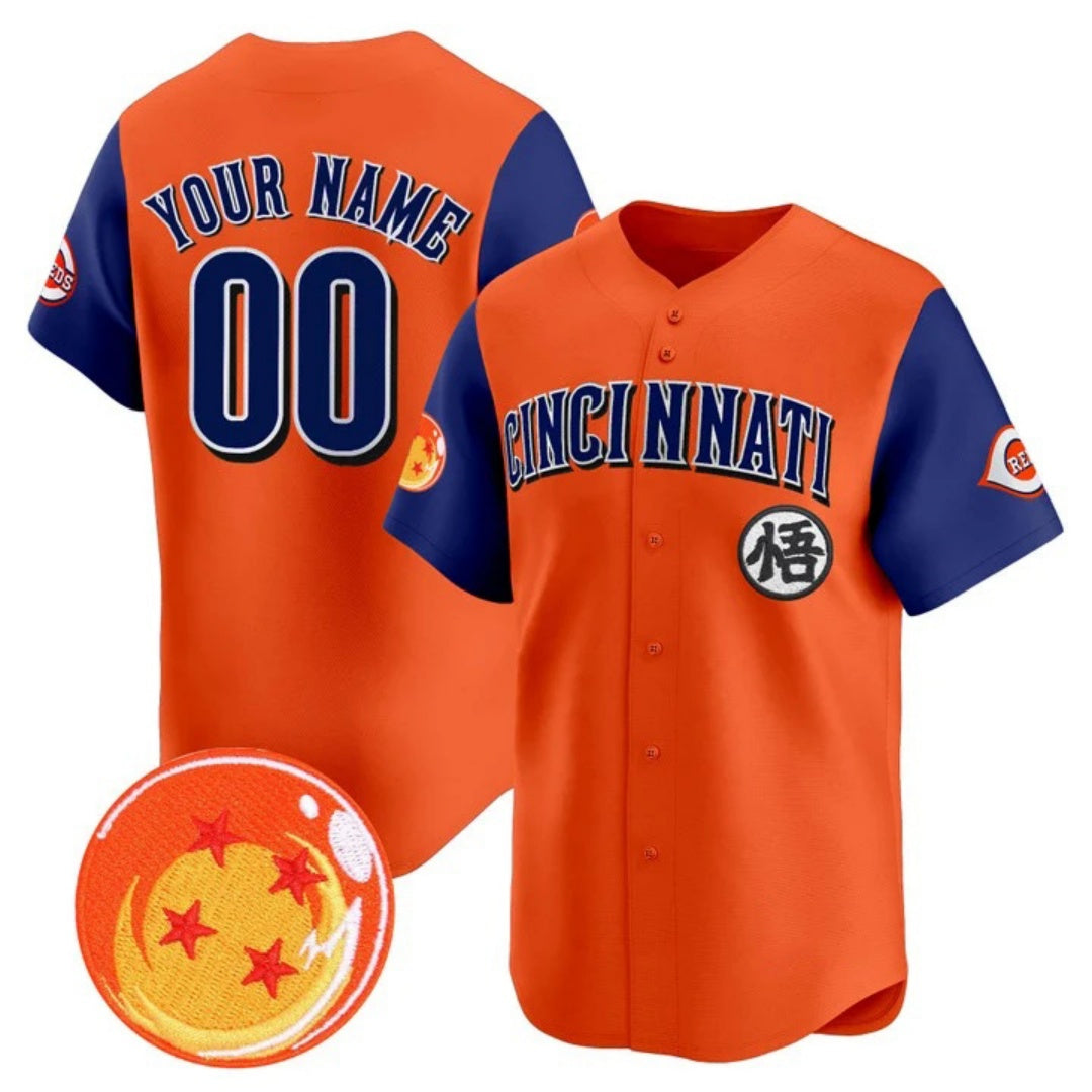 Custom Cincinnati Reds x Dragon Ball Royal Orange Vapor Premier Limited Jersey - All Stitched Baseball Jersey - Main View