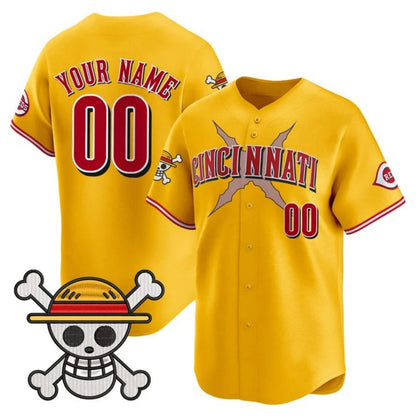 Custom Cincinnati Reds x One Piece Gold Vapor Premier Limited Jersey - Stitched Baseball Jersey - Main View