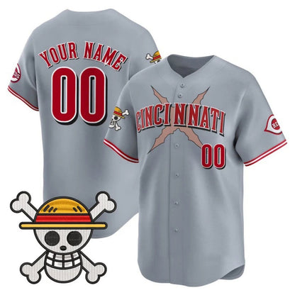 Custom Cincinnati Reds x One Piece Gray Vapor Premier Limited Jersey - Stitched Baseball Jersey - Main View
