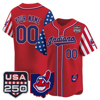 Custom Cleveland Indians Red America 250 Edition Vapor Premier Limited Jersey - All Stitched Baseball Jersey - Main View