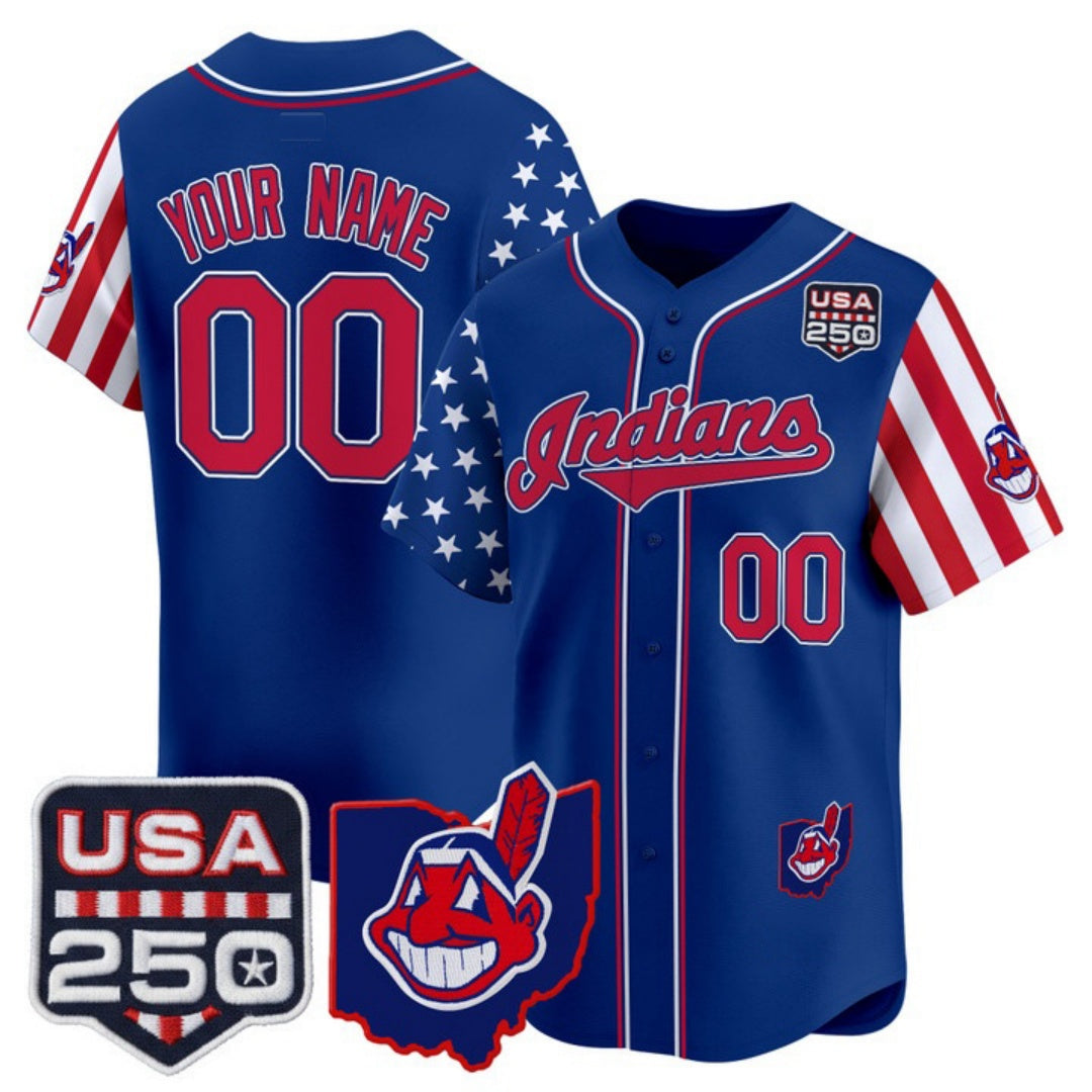 Custom Cleveland Indians Royal America 250 Edition Vapor Premier Limited Jersey - All Stitched Baseball Jersey - Main View