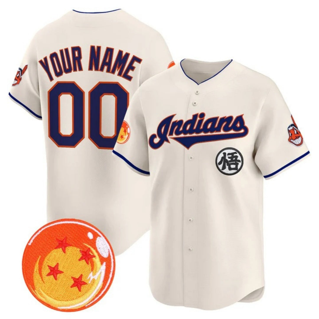 Custom Cleveland Indians x Dragon Ball Cream Vapor Premier Limited Jersey - All Stitched Baseball Jersey - Main View