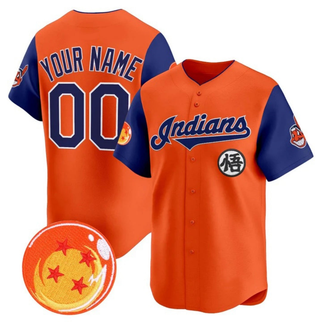 Custom Cleveland Indians x Dragon Ball Royal Orange Vapor Premier Limited Jersey - All Stitched Baseball Jersey - Main View