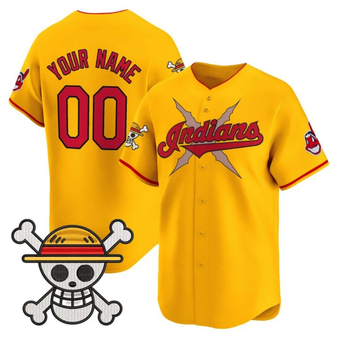Custom Cleveland Indians x One Piece Gold Vapor Premier Limited Jersey - Stitched Baseball Jersey - Main View