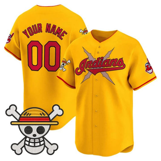 Custom Cleveland Indians x One Piece Gold Vapor Premier Limited Jersey - Stitched Baseball Jersey - Main View