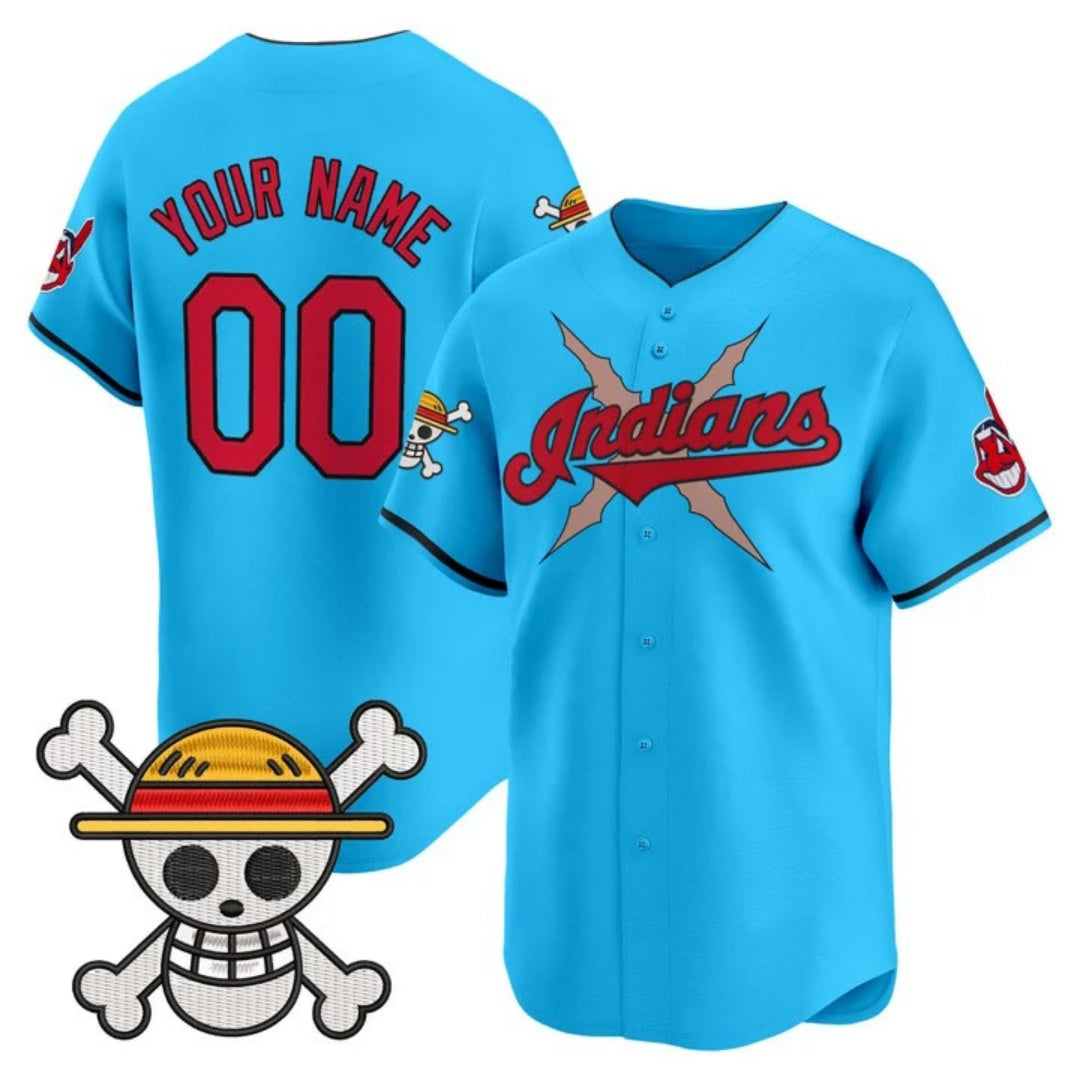 Custom Cleveland Indians x One Piece Light Blue Vapor Premier Limited Jersey - Stitched Baseball Jersey - Main View