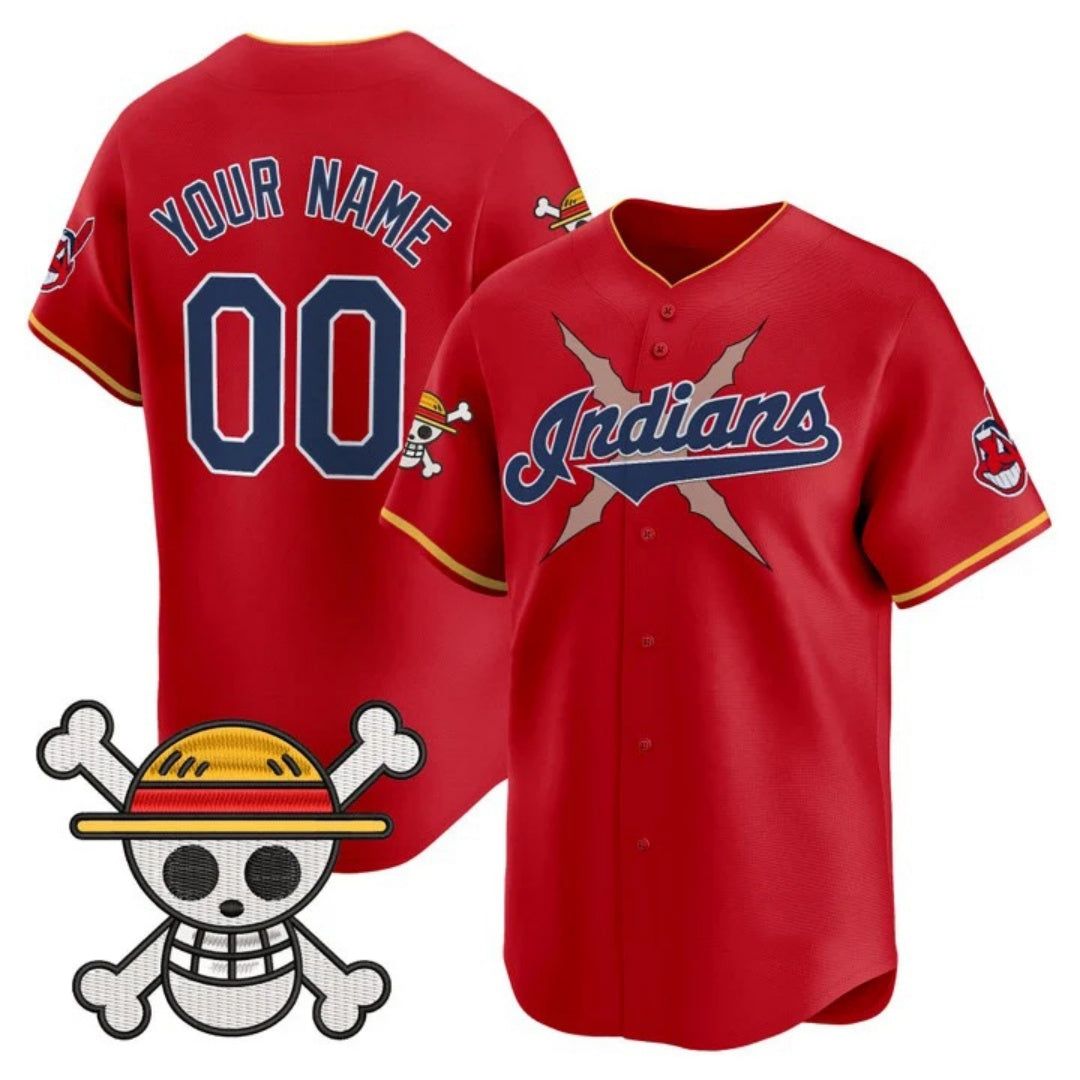 Custom Cleveland Indians x One Piece Red Vapor Premier Limited Jersey - Stitched Baseball Jersey - Main View