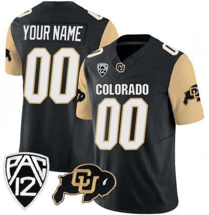 Custom C.Buffaloes Active Player Black Brown 2024 F.U.S.E. With Big 12 XII Patch Stitched Football American College Jerseys - Main View