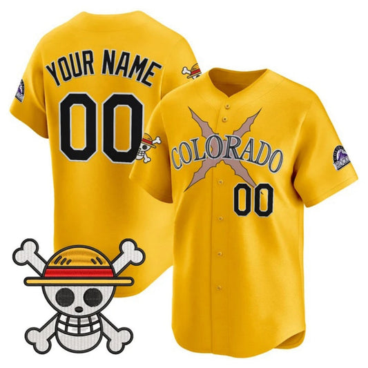 Custom Colorado Rockies x One Piece Gold Vapor Premier Limited Jersey - Stitched Baseball Jersey - Main View